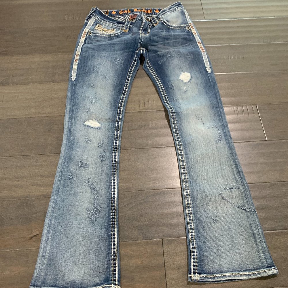 Rock Revival Bootcut Jeans 26 Distressed Blue Low Rise Denim